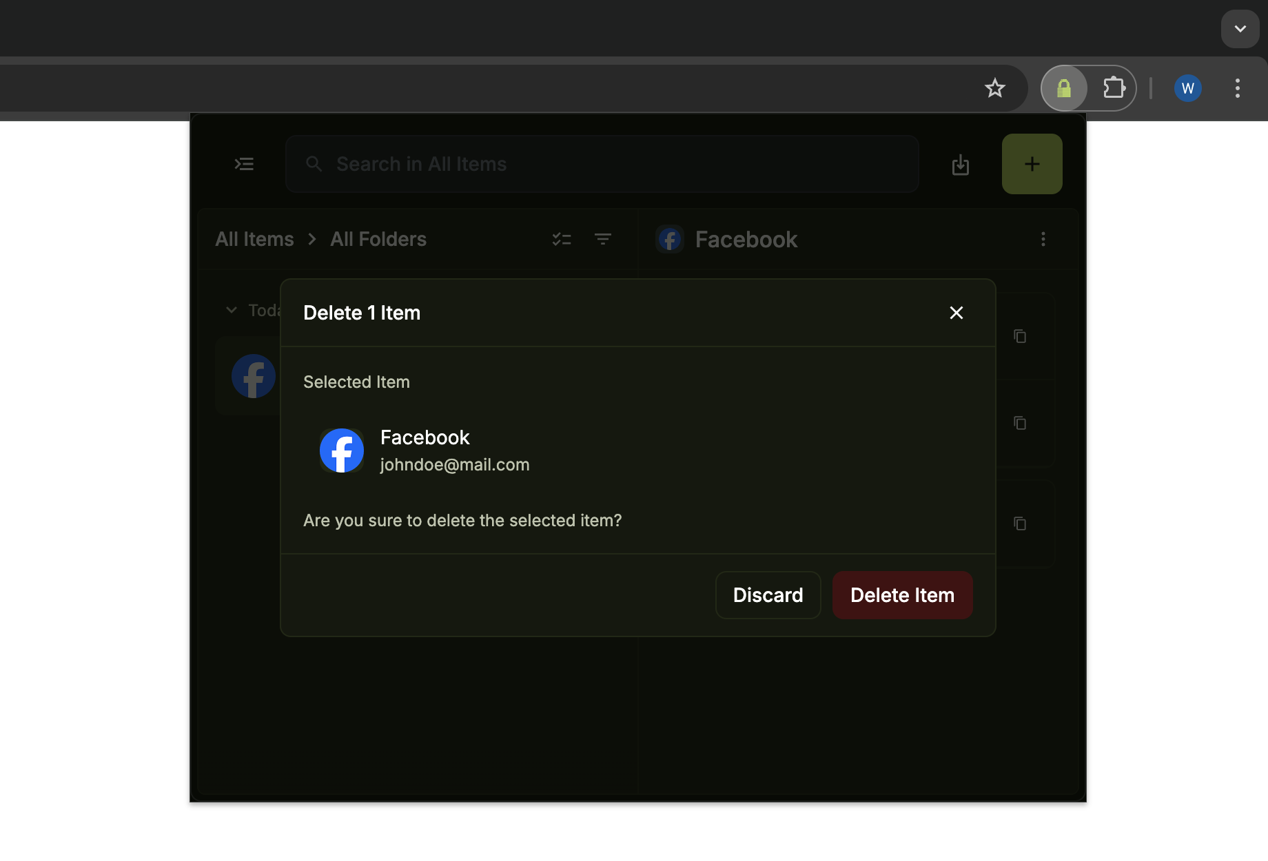 Confirm delete in the browser extension